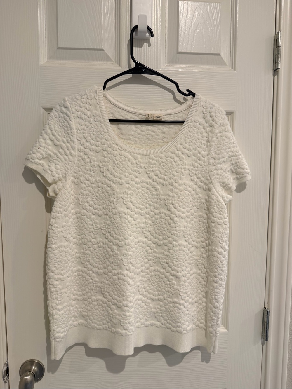 Anthropologie Moth Creamy White Textured Short-Sleeve Scoop Neck Top